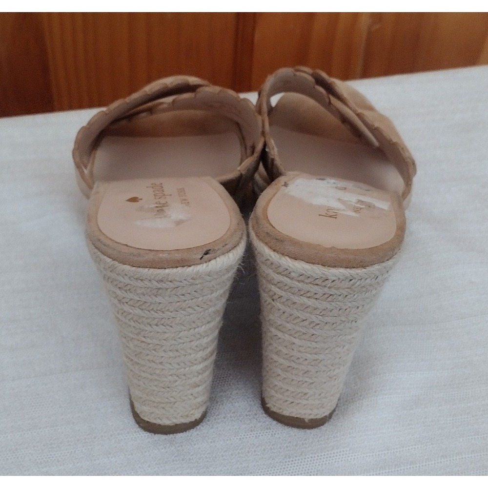 Kate Spade New York Tegan Tan Suede Scalloped Espadrille Wedge Slide Sandals 8.5 - Picture 3 of 5